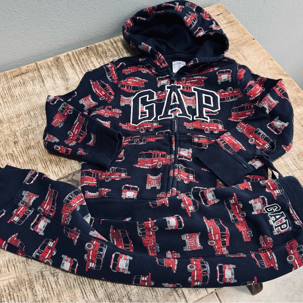 GAP Navy and Red Fire Truck Hoodie Set